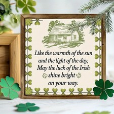 St. Patrick's Day Framed Wood Sign May Luck of the Irish Shamrock Blessing Decor