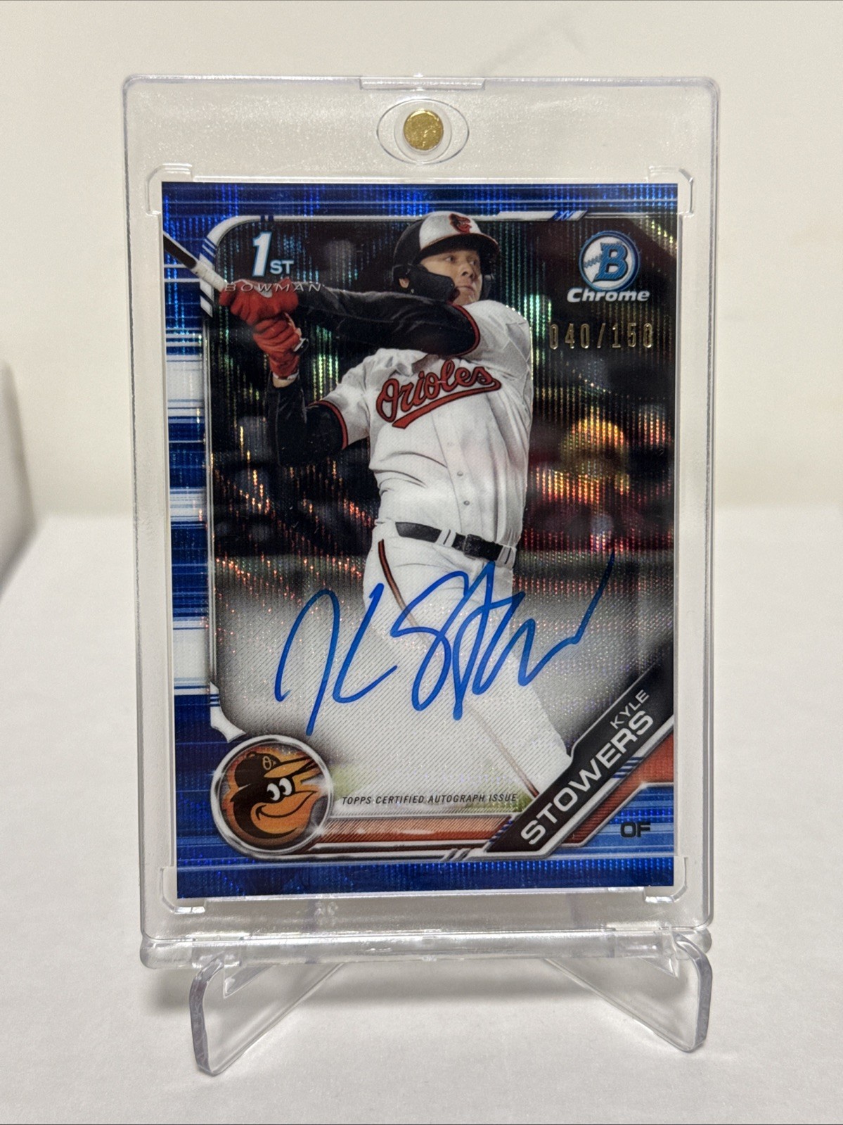 2019 Bowman Chrome Auto Kyle Stowers Blue Wave Refractor /150 #CDA-KS (AU,RC)