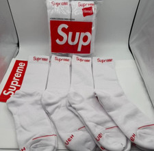 Supreme x Hanes White Crew Socks 4 Pack Size 6-12 Cotton Streetwear New