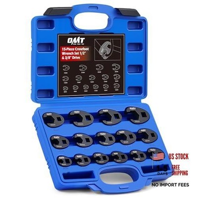 Crowfoot Wrench Set, 15-Piece Crows Foot Wrench Set with 8 to 24 mm Blue