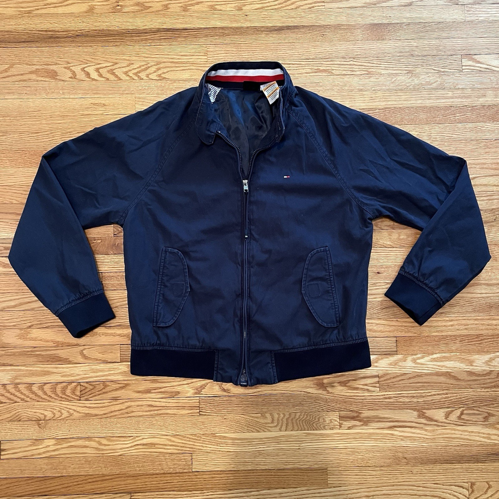 Tommy Hilfiger Bomber Jacket Mens Size Medium Navy blue Full Zip Logo