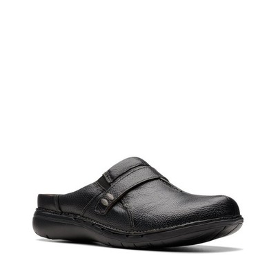 Clarks Womens Un Loop Ease Slip On Clogs Shoes Black Leather Size 8.5