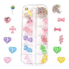 Nail Charms Kit,12 boxes Nail Charms And Gems Rhinestones For Nails Heart Shape