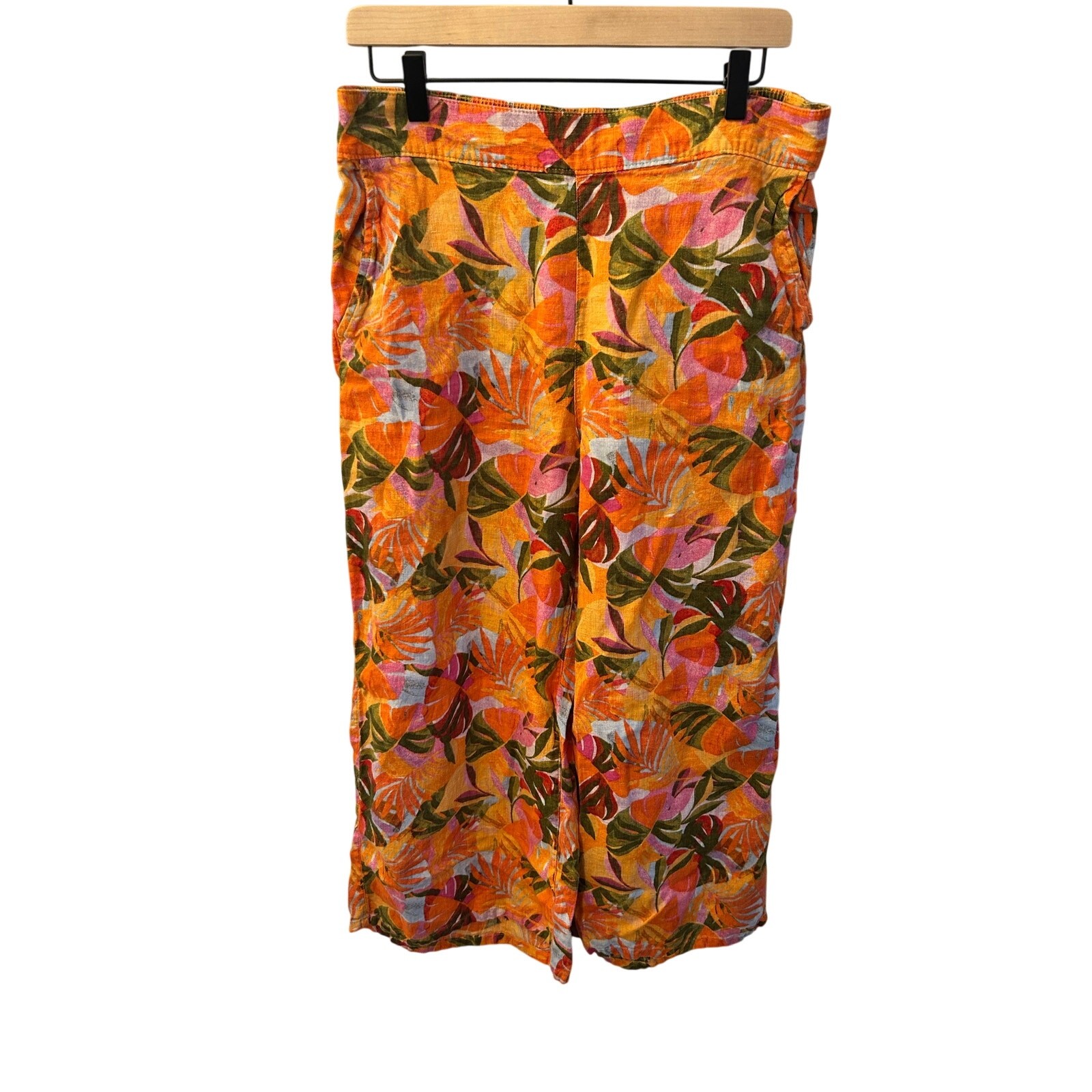 C&C California 100% Linen Floral Wide Leg Pants Orange