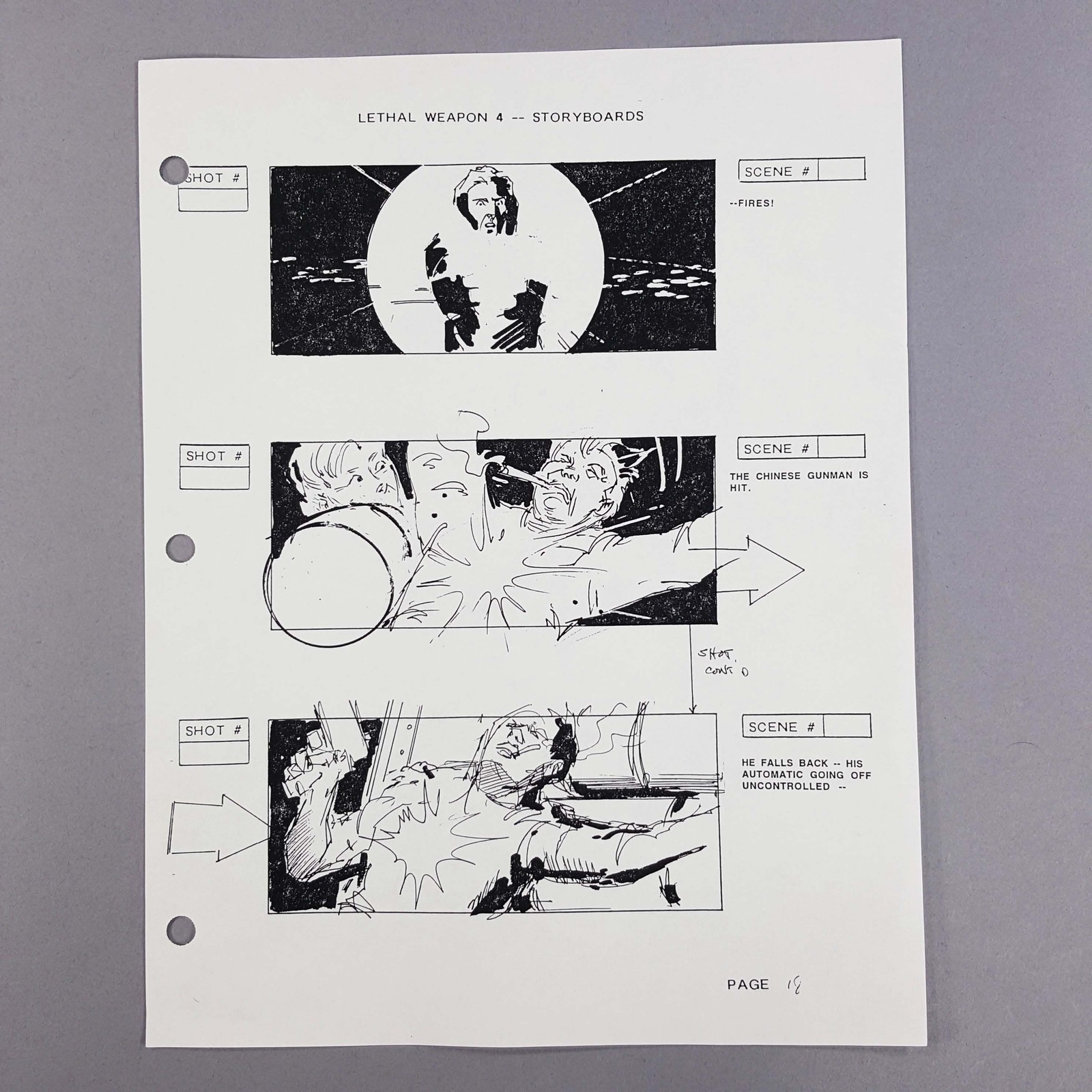 Mel Gibson Lethal Weapon 4 Original Storyboard Shootout Gunman Falls Back Scene