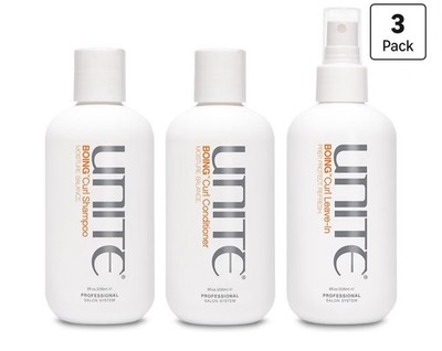 UNITE Hair BOING Curl Shampoo, Conditioner & Leave-In Spray Enhances Curls 3pack