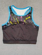 Justice Active Black W/Blue Trim Sports Bra Top Girls Size 12 Colorful Front