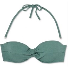 Shade  Shore 34DD Green Twist-Front Crepe Bandeau Bikini Top Removable Straps