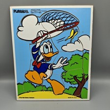 Vintage Playskool Donald Duck Butterfly Catching 190-28 Wood Puzzle 9 Pieces