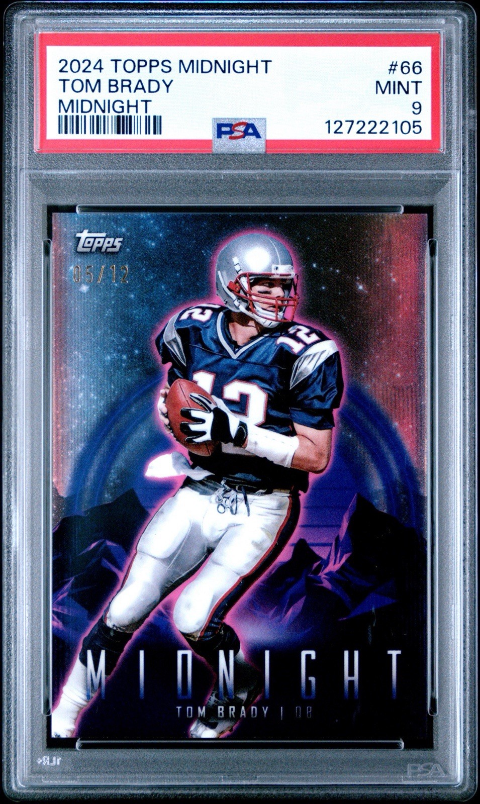 Topps 2024 Midnight Tom Brady #66 Midnight Parallel PSA 9 /12 view 1