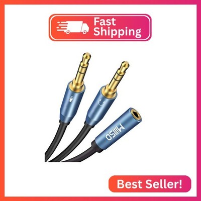 MillSO Headset Splitter, CTIA 3.5mm 2 Male to 1 Female Headphone Adapter with Se