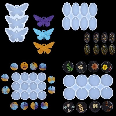 8/12pcs Round Oval Pendants Resin Mold DIY Epoxy Earring Charms Silicone Mold