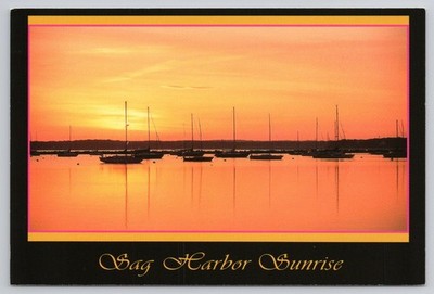 Vintage Postcard Sag Harbor Sunrise Long Wharf Sailboats Hamptons Long Island NY
