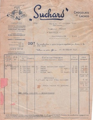 75 PARIS, Chocolatier, SUCHARD 1932 Kakao, Tabletten