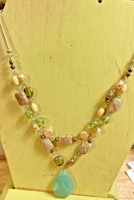 lia sophia ''Sanibel'' Green Adventurine, Ukanite & Cut Crystal Necklace 16''
