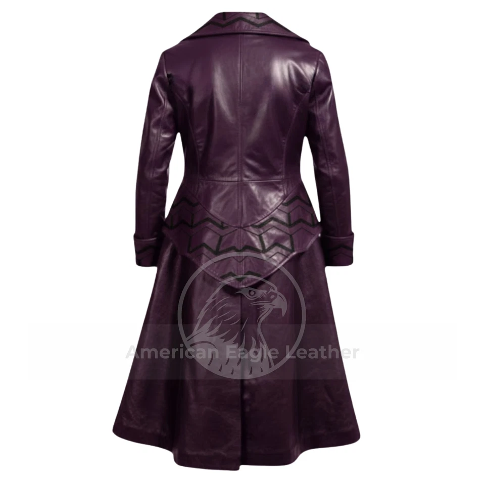 Men's Purple Leather Long Trench Coat Captain Hook Pirate Cosplay Costume Jacket - Image 2 of 4