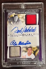 2023 Alex Delvecchio and Frank Mahovlich Dual Auto Patch of 15 Leaf Trading Card