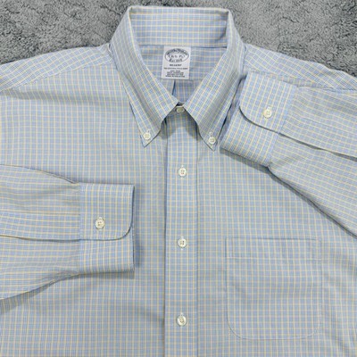 Brooks Brothers Regent Shirt 16.5 35 Yellow Blue Glen Plaid Button Down