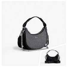 🎁NEW Authentic Women Zadig&Voltaire Cow Leather Shoulder Bag Rivet Crescent Bag