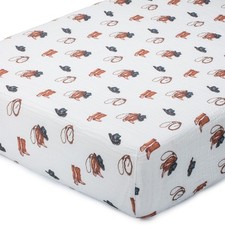 1 PCS Fitted Crib Sheet Boys 100 Cotton Muslin Soft Breathable Cowboy Print