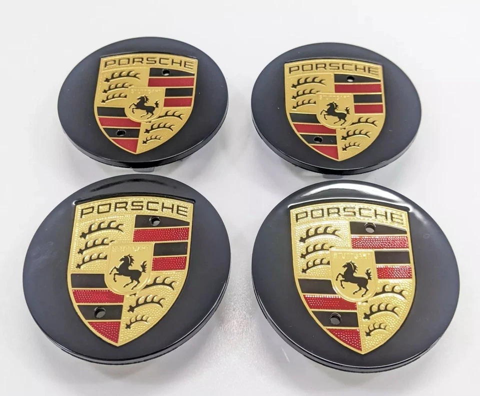 (JUEGO DE 4) Tapas centrales Macan 65 mm cóncavas brillo color negro cresta Foto 3 de 4