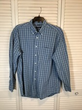 Nautica 80s Two-Ply Button Down Shirt Mens XL Casual Classic Pocket Blue Check