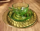 Vintage Antique Federal Glass Uranium Cup Saucer Salad Plate Lunch Set of 3