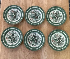 Chinese Famille Verte 6 Luncheon Plates Green Dragon 9-1/8”