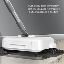 Hand Push Sweeper 2 in 1 Wet Dry Use 360 Degree Rotating Quiet Manual Sweeping