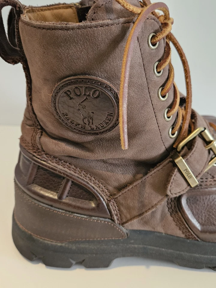 Polo Ralph Lauren Leather Oslo Zip Waterproof Duck Rain Boots Brown Mens Sz 11.5 - Image 4 of 4