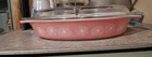 PYREX - 1 1/2 QT. - #063 PINK DAISY Oval Divided Casserole, Lid Set