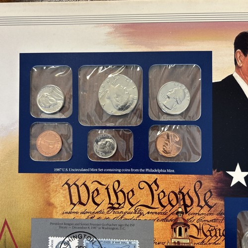 1987 Uncirculated Mint Set Postal Commemorative Society Coins & Stamps Panel - Picture 3 of 7