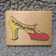 Vintage 1998 Wood Mounted Rubber Stamp Stampa Rosa Steppin' Up High Heel Shoe