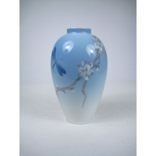 Royal Copenhagen Blue Vase Floral Dragonfly Porcelain Denmark Decor CHIP - Picture 1 of 11