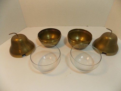 Hecho A Mano Apple Shaped Serving Dish Copper Brass Metal Glass Insert Set of 2 - Picture 2 of 6