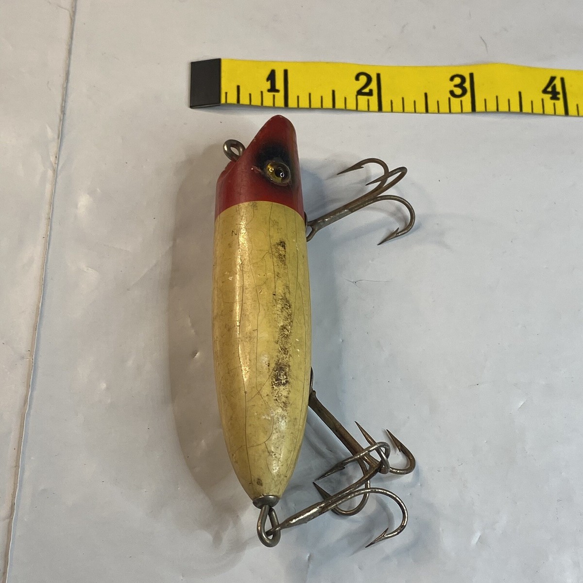 Vintage Wooden Fishing Lure Topwater Popper Glass Eyes Red Vintage Wooden Fishing Lure Topwater Popper Glass Eyes Red