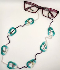 LACCETTO X OCCHIALI COLLANA COTONE SFUMATO OCCHIALI UNCINETTO verdeacqua e viola