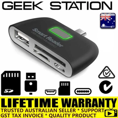 4 in 1 OTG/TF/SD Smart Card Reader Adapter Micro USB Charge Port - Image 1 of 4