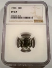 1953 NGC PF67 PROOF ROOSEVELT DIME CHIPPED HOLDER 10c SILVER PF PR 67