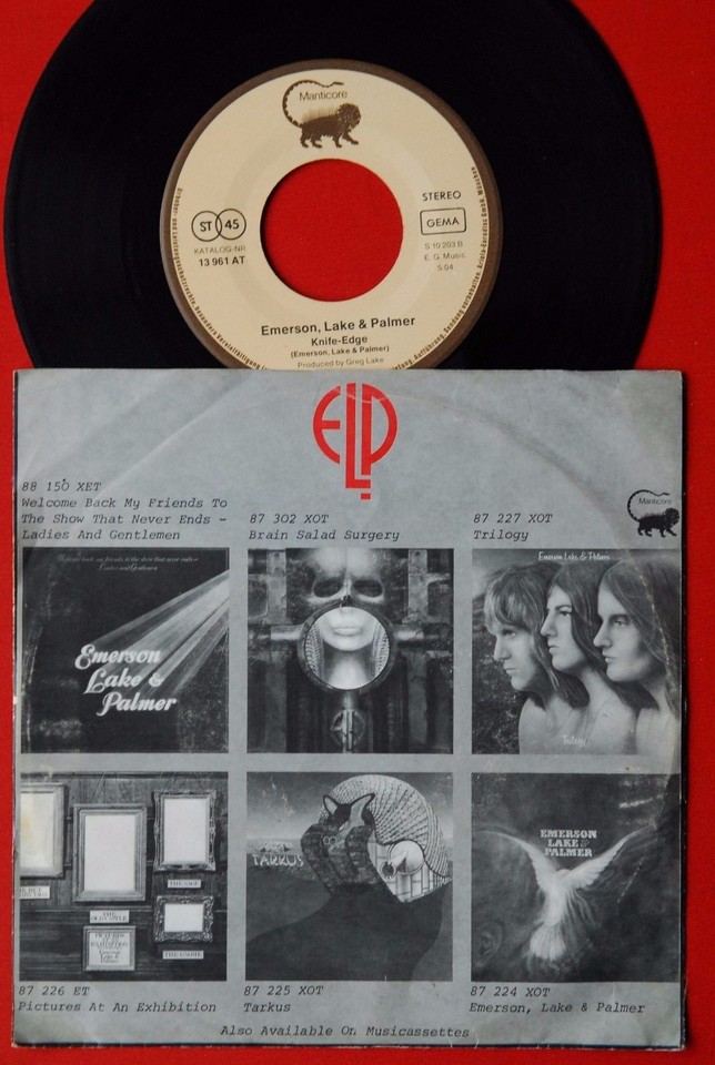 EMERSON LAKE & PALMER LUCKY MAN / KNIFE EDGE 1975 RARE GERMAN 7“ PS