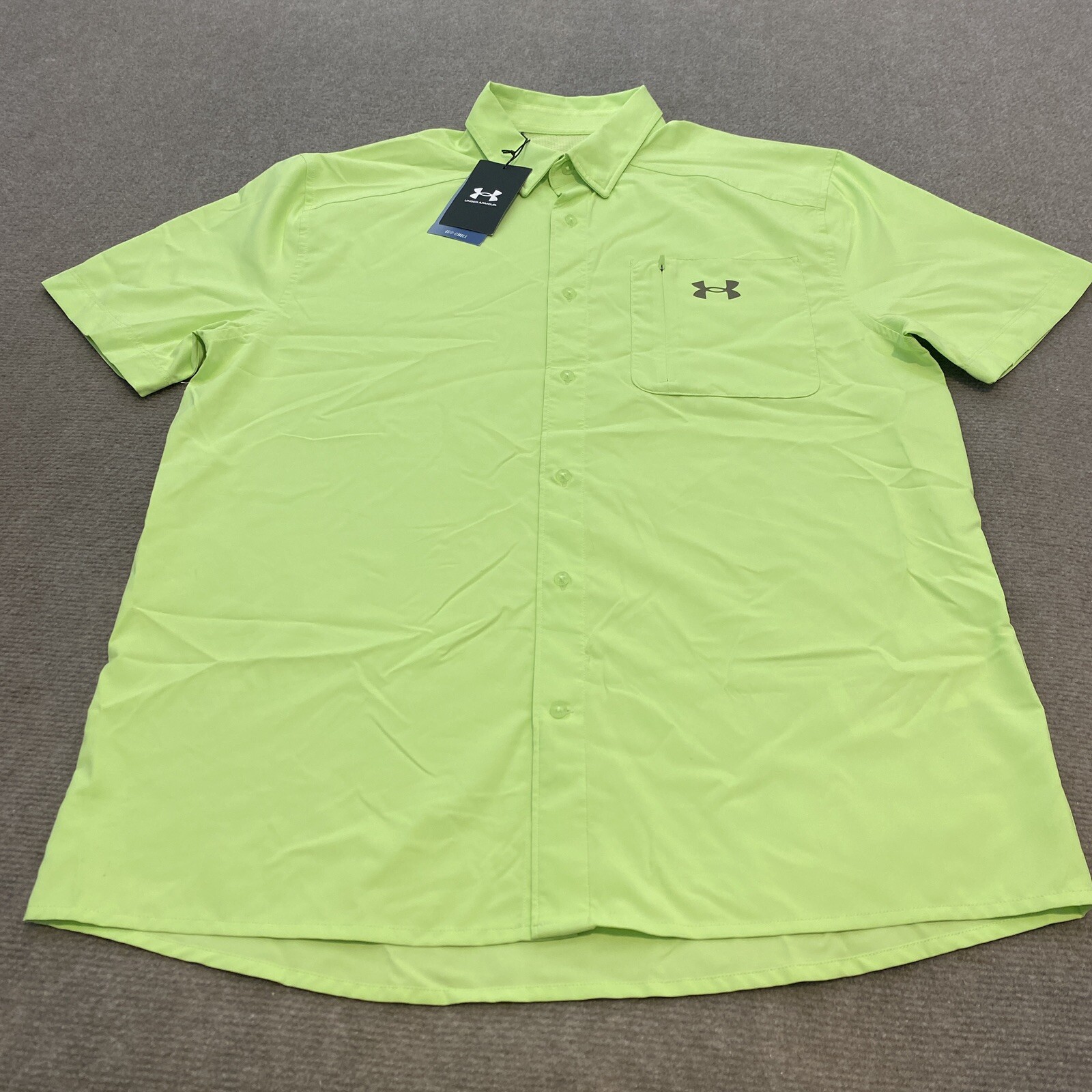 Under Armour Men's UA Drift Tide 2.0 SS  Size Large Green Button Pocket Vented