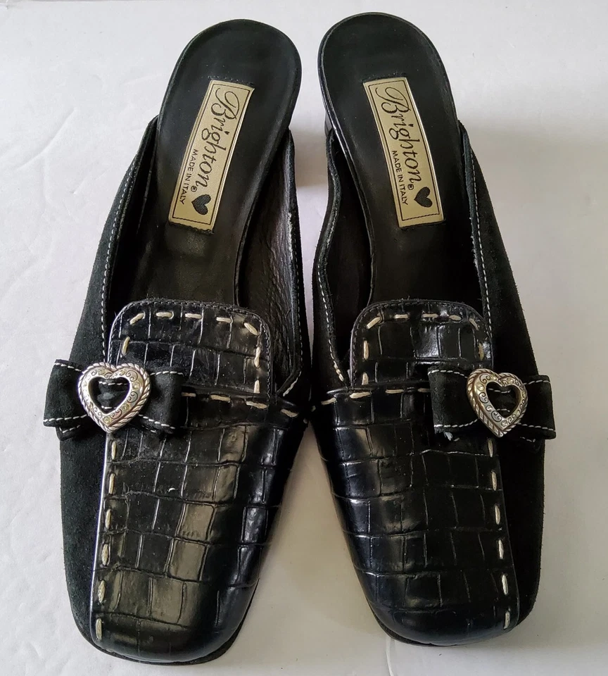Tacones deslizables Brighton Geneva de gamuza de cuero negros talla 5,5 M para mujer Foto 2 de 4