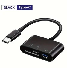 USB C SD TF Memory Card Reader, 3-in-1 Type C Camera Adapter Black