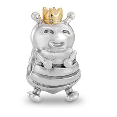 Queen Bee with Crown Charm European Bead Compatible for Most European Snake Chai