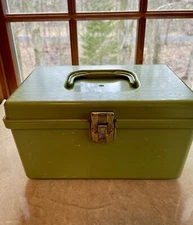 Vintage Sewing Box Wilson Mfg. Plastic Green with Tray Filled With Notions