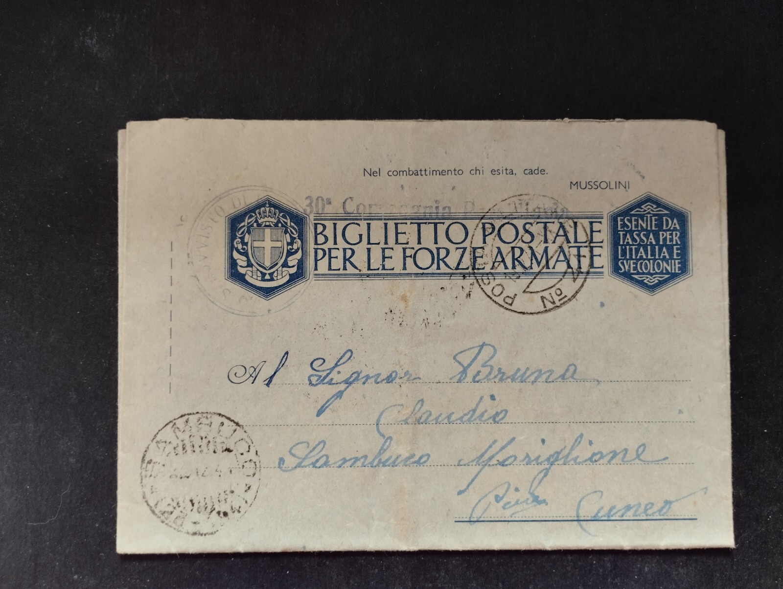 Timbro Posta Militare 41 WW2 30° Compagnia Presidiaria CROAZIA 1941 WZ889