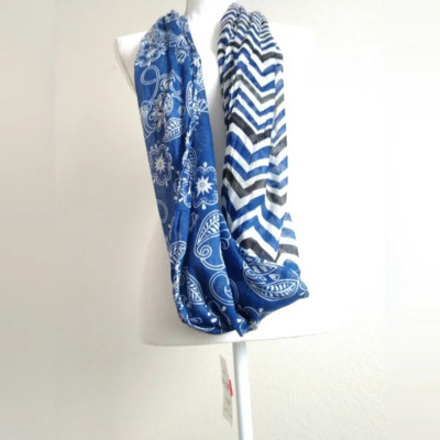 NEW Sayami Infinity Scarf Blue White Black Chevron & Blue White Floral Print