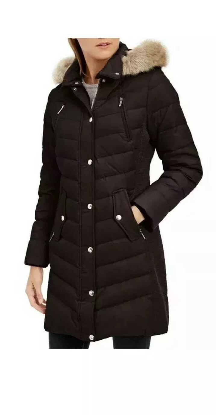 michael kors plus size faux fur trim puffer coat
