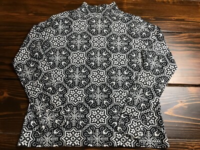 Lands' End Shirt, Womens XS Petite Black White Snowflakes