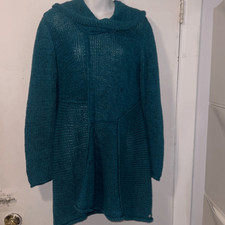 ANTHROPOLOGIE PURE HANDKNIT Teal knit Cowl Neck Sweater Dress-M/L